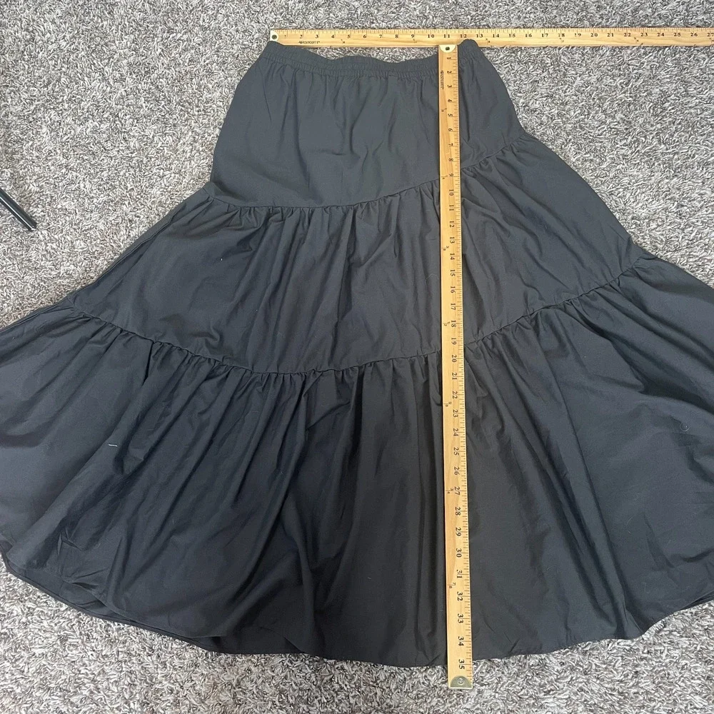 Tiered Broomstick Midi Skirt Size Medium Black Solid Fairy Whimsigoth Boho Goth